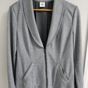 Cabi Drop Off Zip Blazer Jacket Women's Medium Gray Striped Pockets Tunic Length